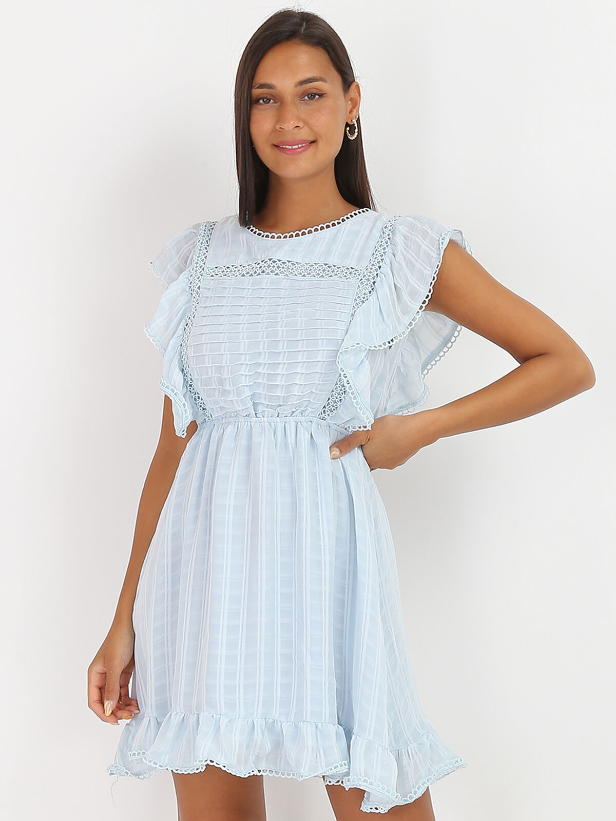 Robe à volants et nœud au dos- Bleu clair