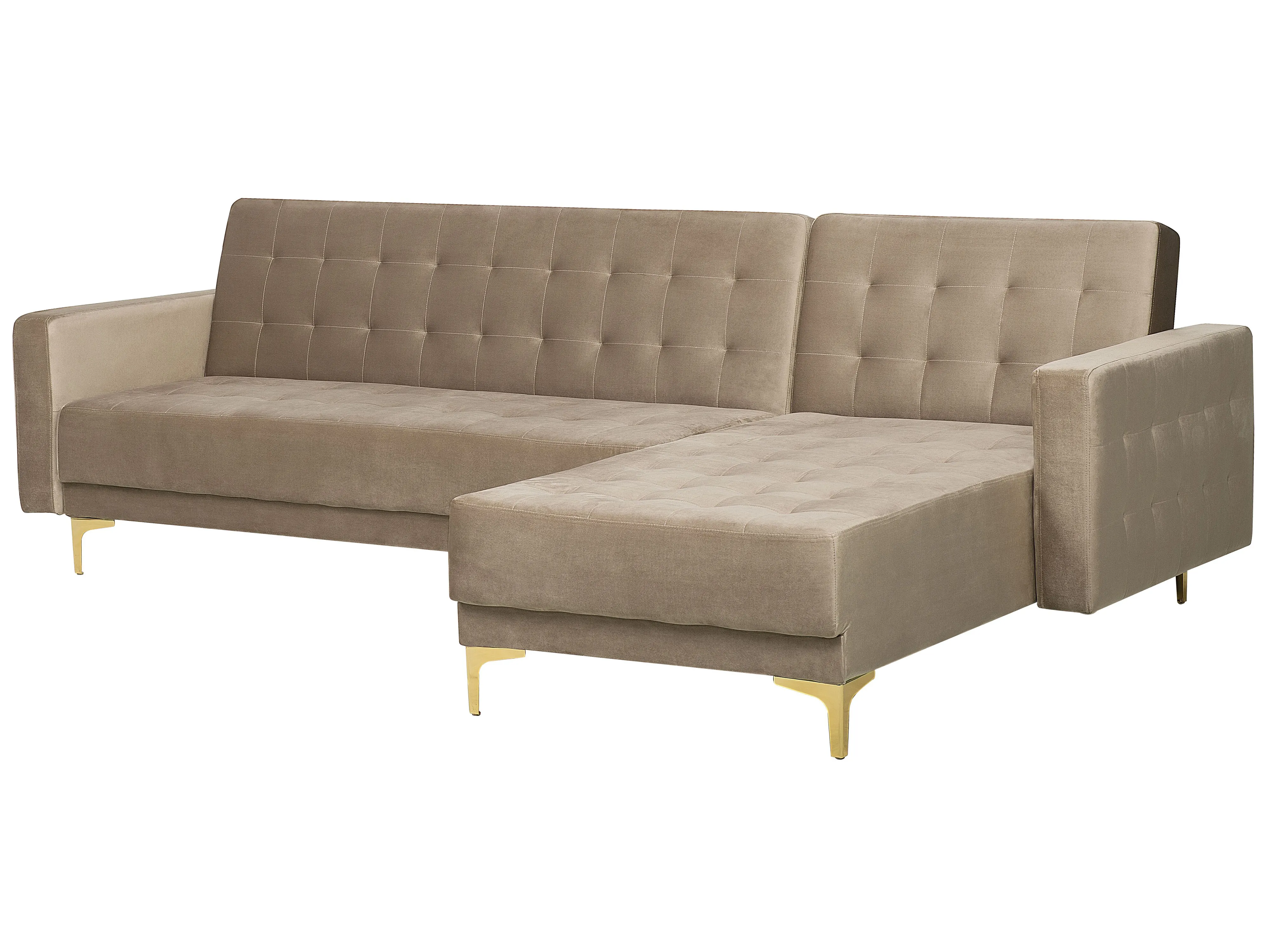 Modulaire hoekslaapbank 4-zits ABERDEEN Fluweel Zandbeige linkszijdig