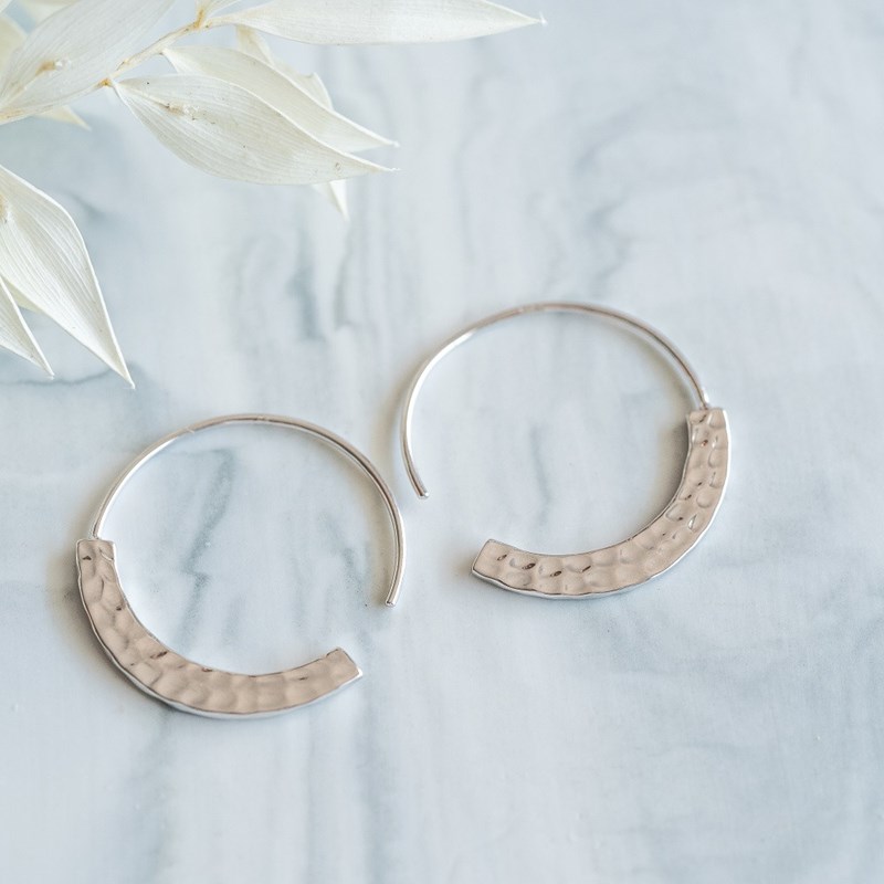 Boucles d'oreilles Créoles Argent Tendance Chic Martelé