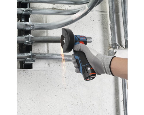 Accu haakse slijper GWS 12V-76 Professional inclusief 1 x hardmetalen doorslijpschijf, 2 x roestvrijstalen doorslijpschijven en L-BOXX 102, zonder accu en lader
