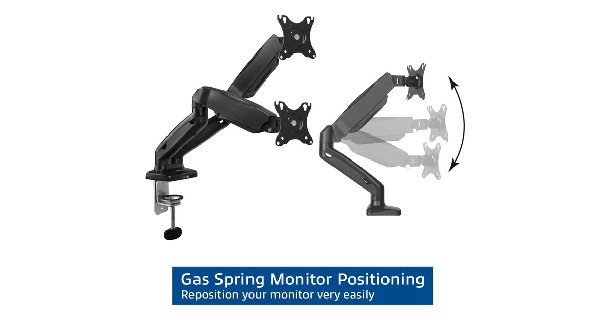 ACT ConnectivityMonitorarm office met gasveer, 2 schermen  (Zwart)