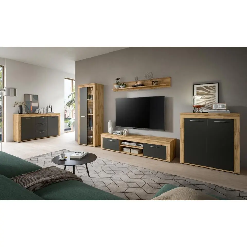 Hioshop Jam dressoir 2 deuren- grijs- eiken decor