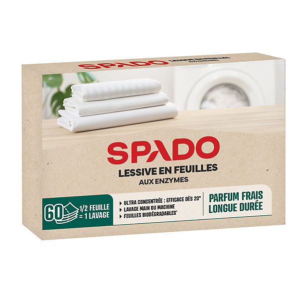 Lessive en feuilles aux enzymes Spado, boîte de 60