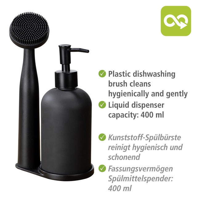 WENKO Spülmittelspender »Modell Piedo« Spül-Set, inkl. Spülbürste mit Halterung, Glas/Polyresin