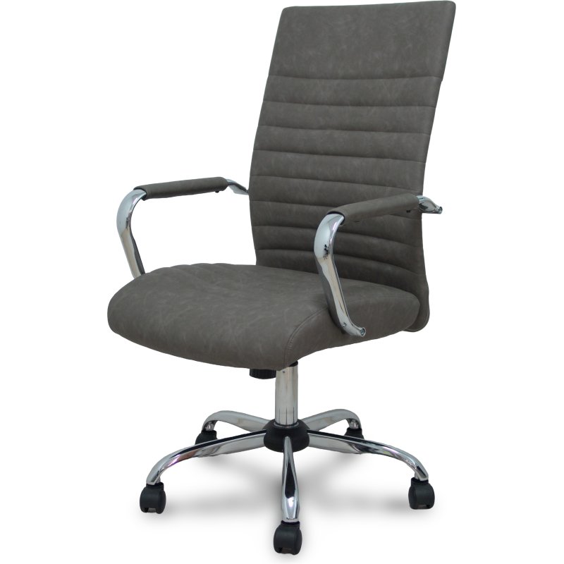 Chaise de bureau Opti527 - Mécanisme d'inclinaison - simili cuir gris - piétement chromé - Accoudoirs fixes - Sans appui-tête - Roulettes en nylon 50 mm