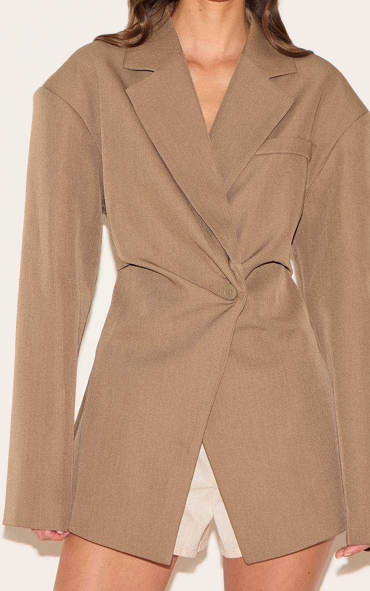 Taupe Blazer Cintré À Taille Ajustée