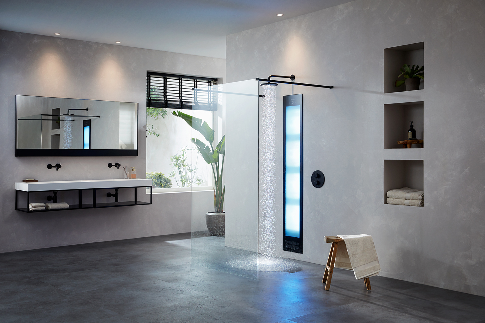 Sunshower Deluxe BLACK inbouw infrarood en UV lamp 187x32x17cm