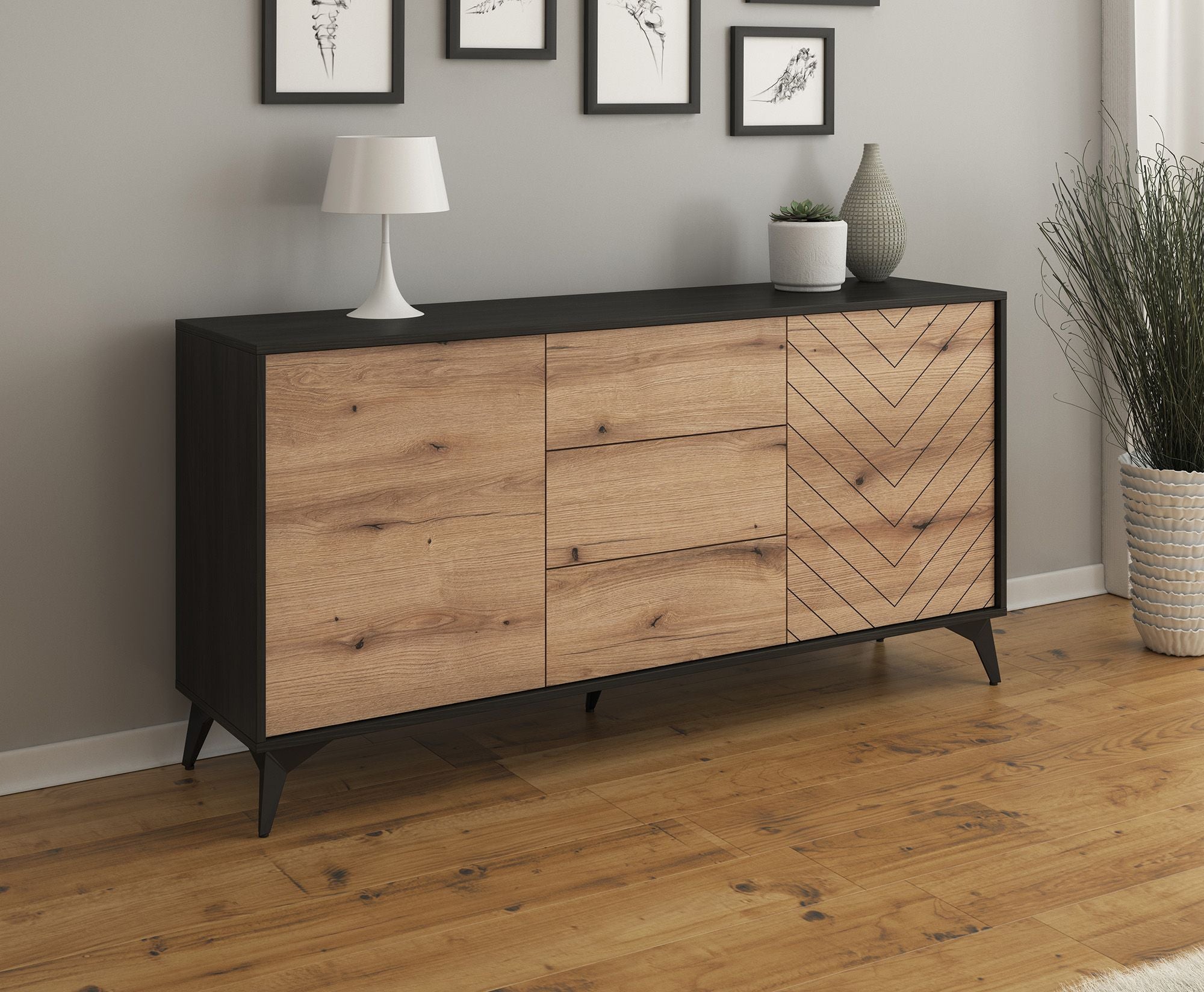 Dolores 4 - Dressoir - Eiken/zwart - 154x39x77 cm