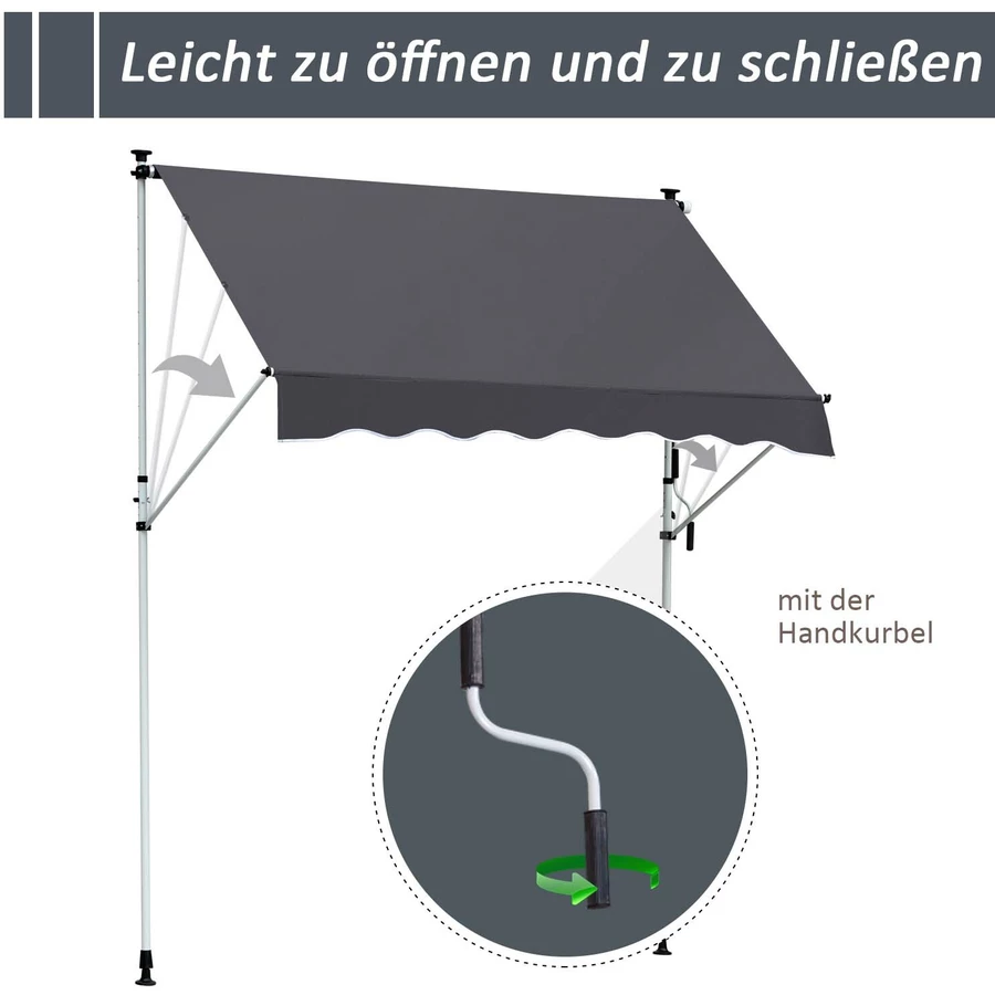 Outsunny Markise mit Handkurbel grau