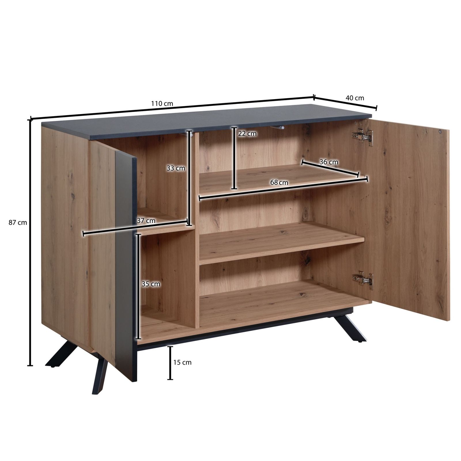 Sideboard - Eiche-schwarz - 110 cm breit