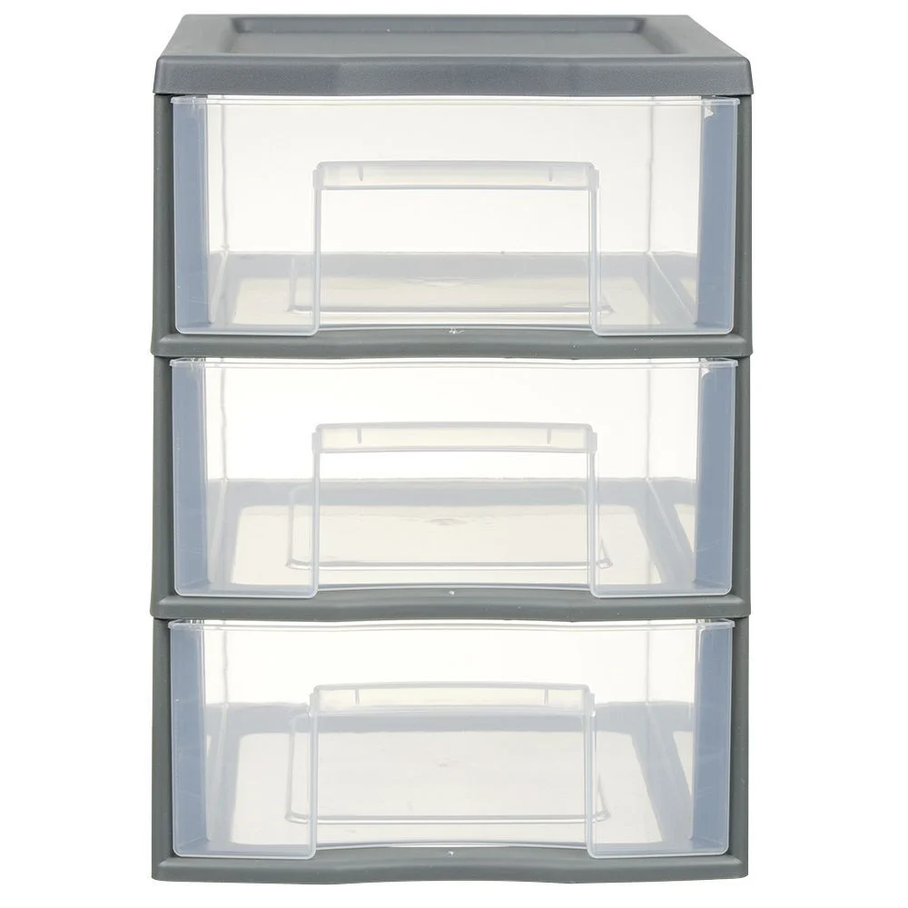 Tour de rangement A5 3 tiroirs grise et transparente 6 L
