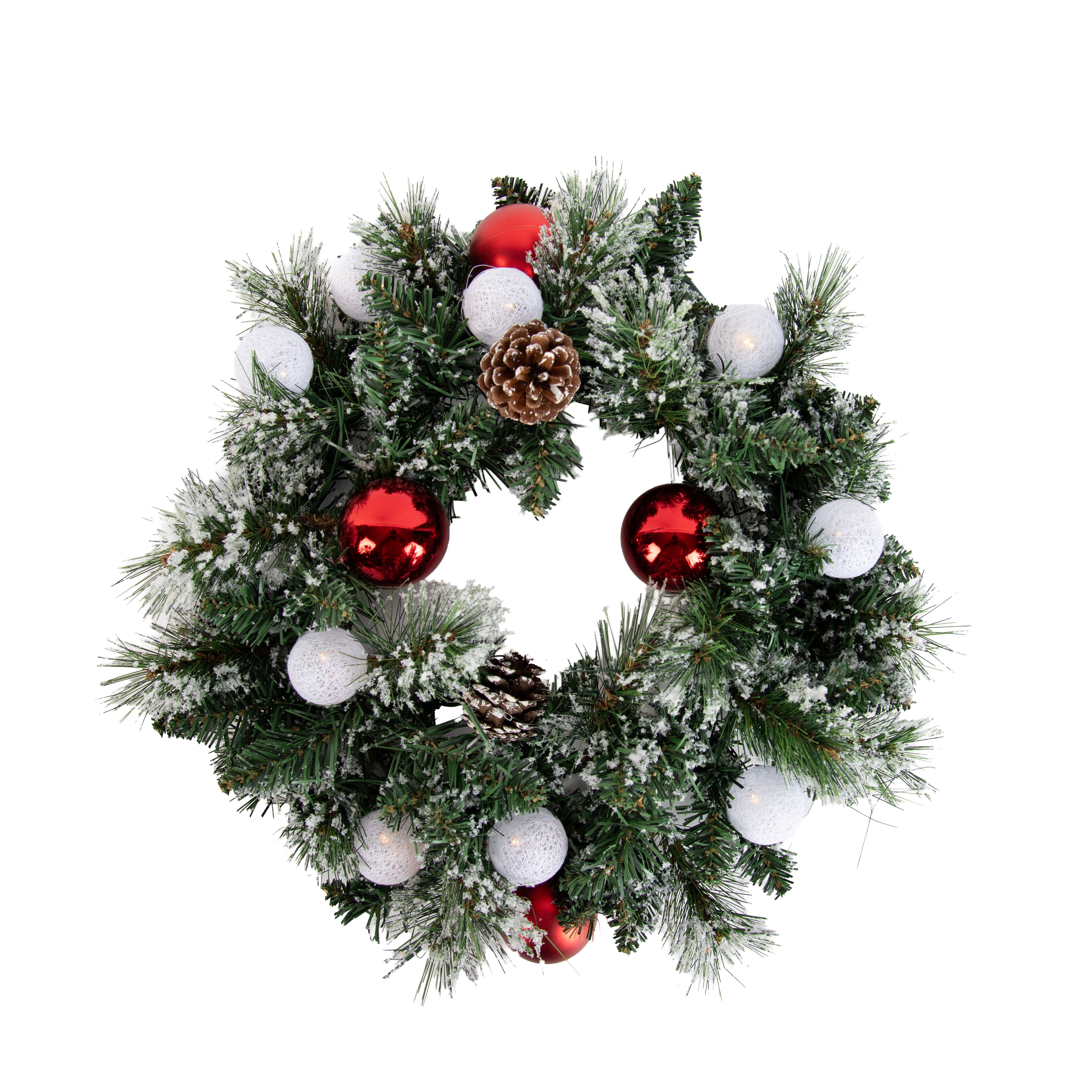 Kerst krans wit met rood 45cm incl. LED met timer - Jack