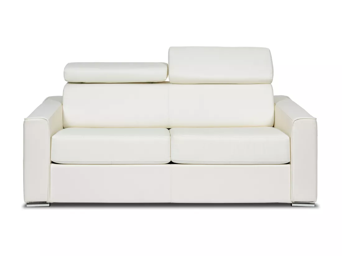 Canapé 3 places convertible express en cuir de buffle blanc - Couchage 140 cm - Matelas 22 cm - VIZIR