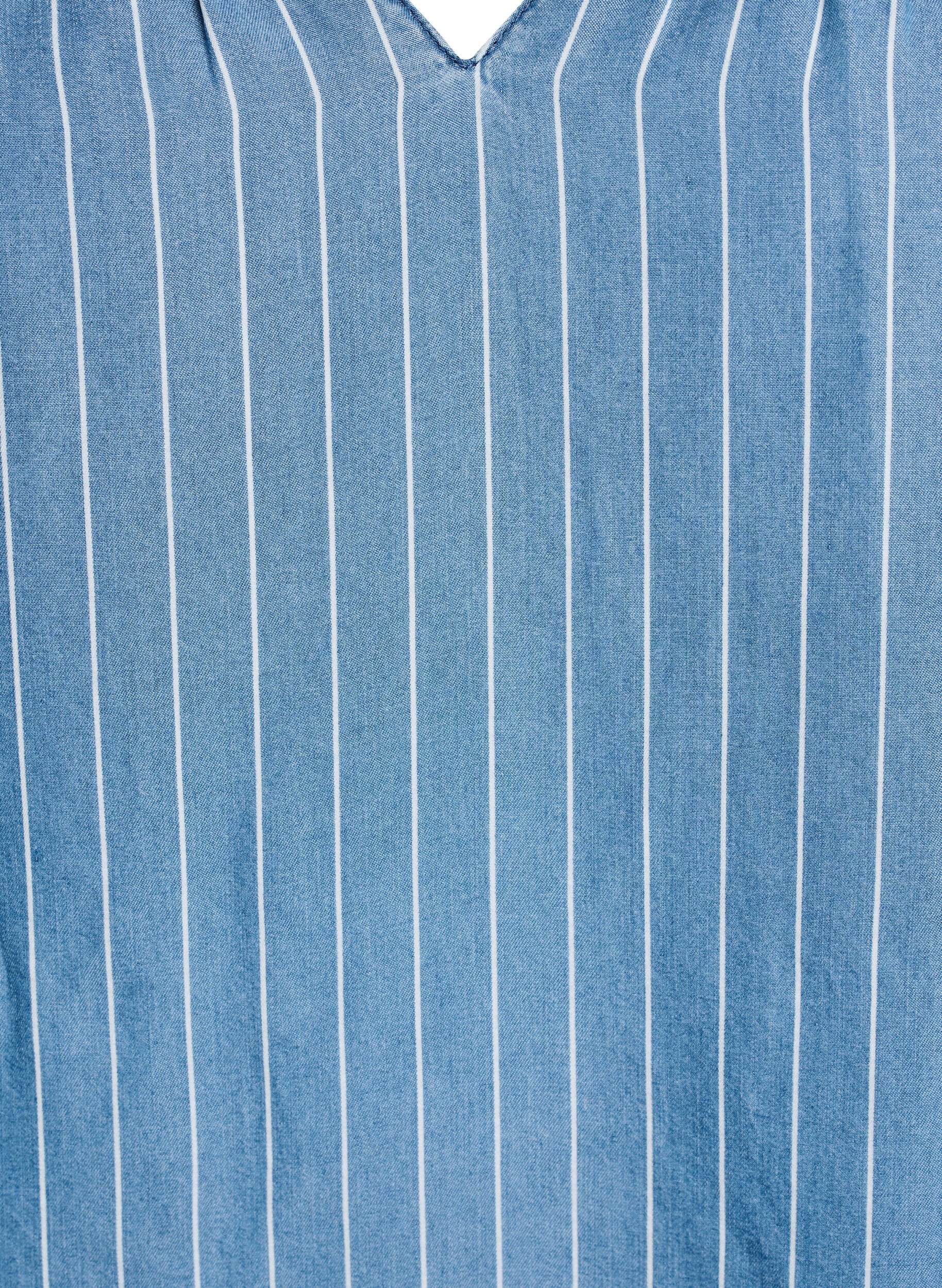 Stribet denimbluse med lange ærmer