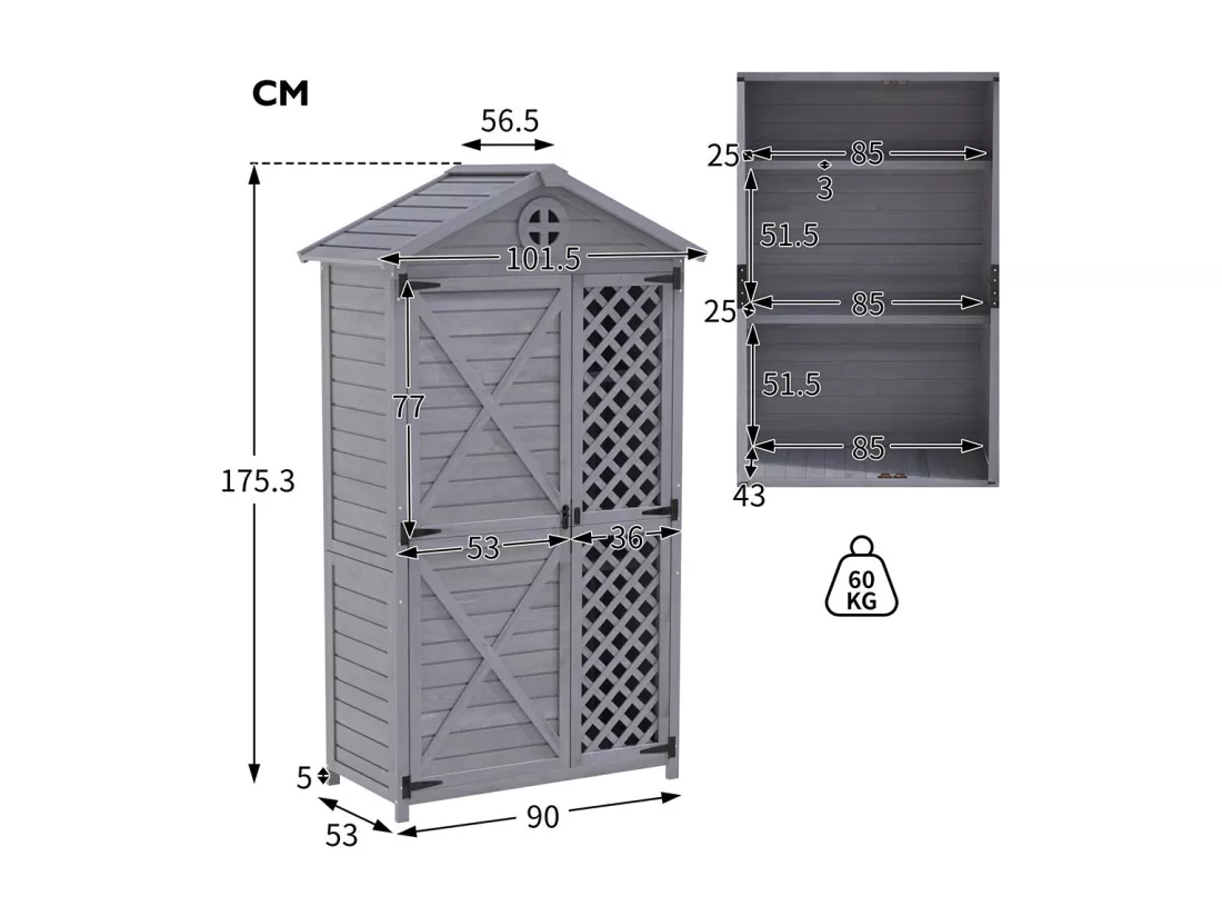 Abri de jardin en bois massif traité pour rangement extérieur résistant aux UV et intempéries sans entretien couleur gris anthracite