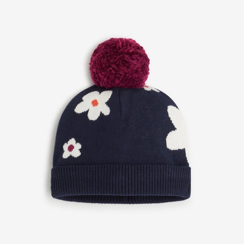Bonnet fleuri bébé fille bleu marine en tricot Catimini Bleu