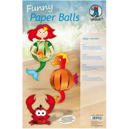 URSUS Funny Paper Balls Magic mermaid, 30 Streifen und Zubehör für 6 niedliche Dekofiguren