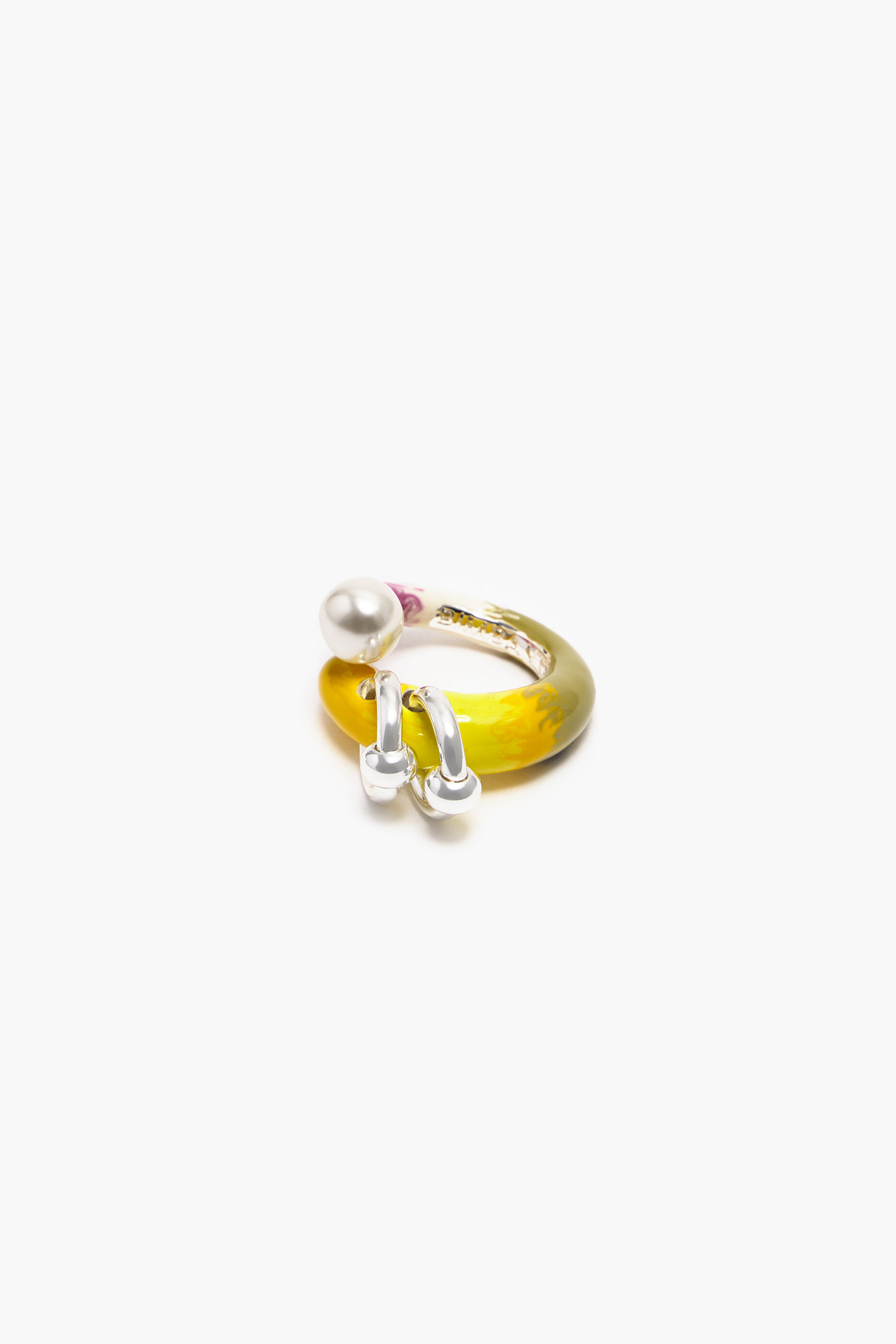 Anel de pérola com esmalte multicolorido