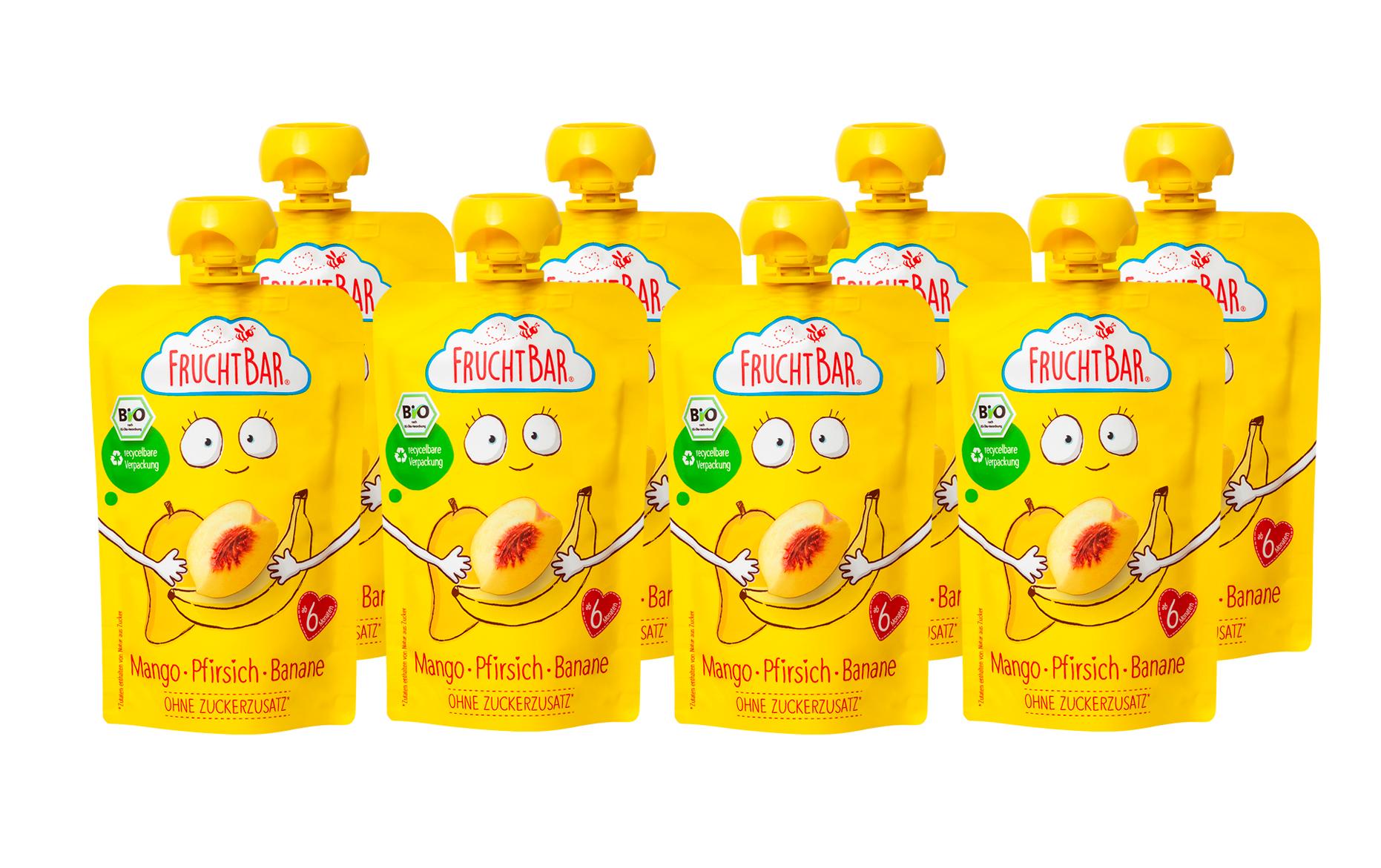 Quetschbeutel Mango, Pfirsich, Banane 8x 100 gBio Quetschie Mango, Pfirsich, Banane