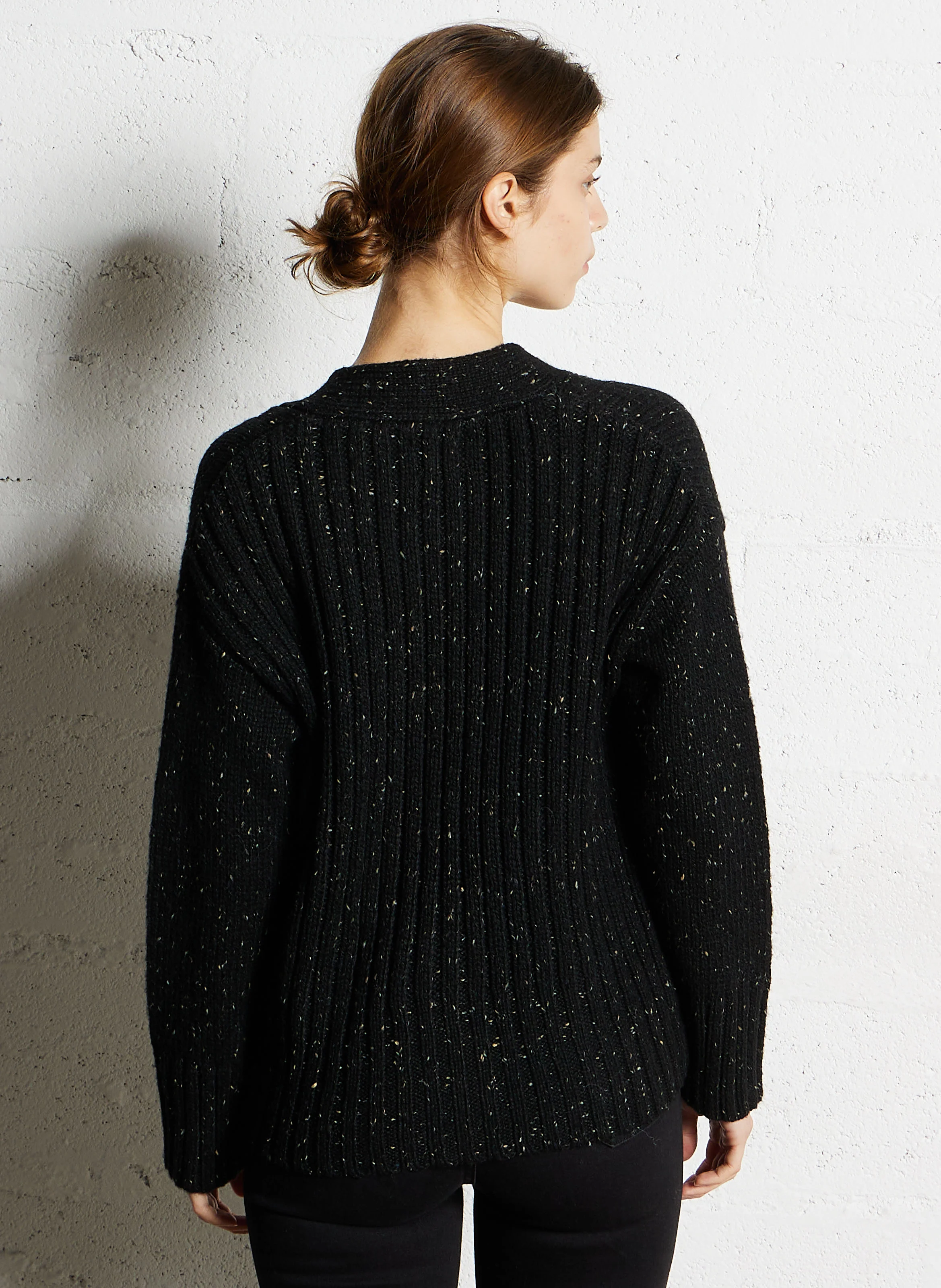 CONSTANT - Gilet droit en maille mouchetée | Noir