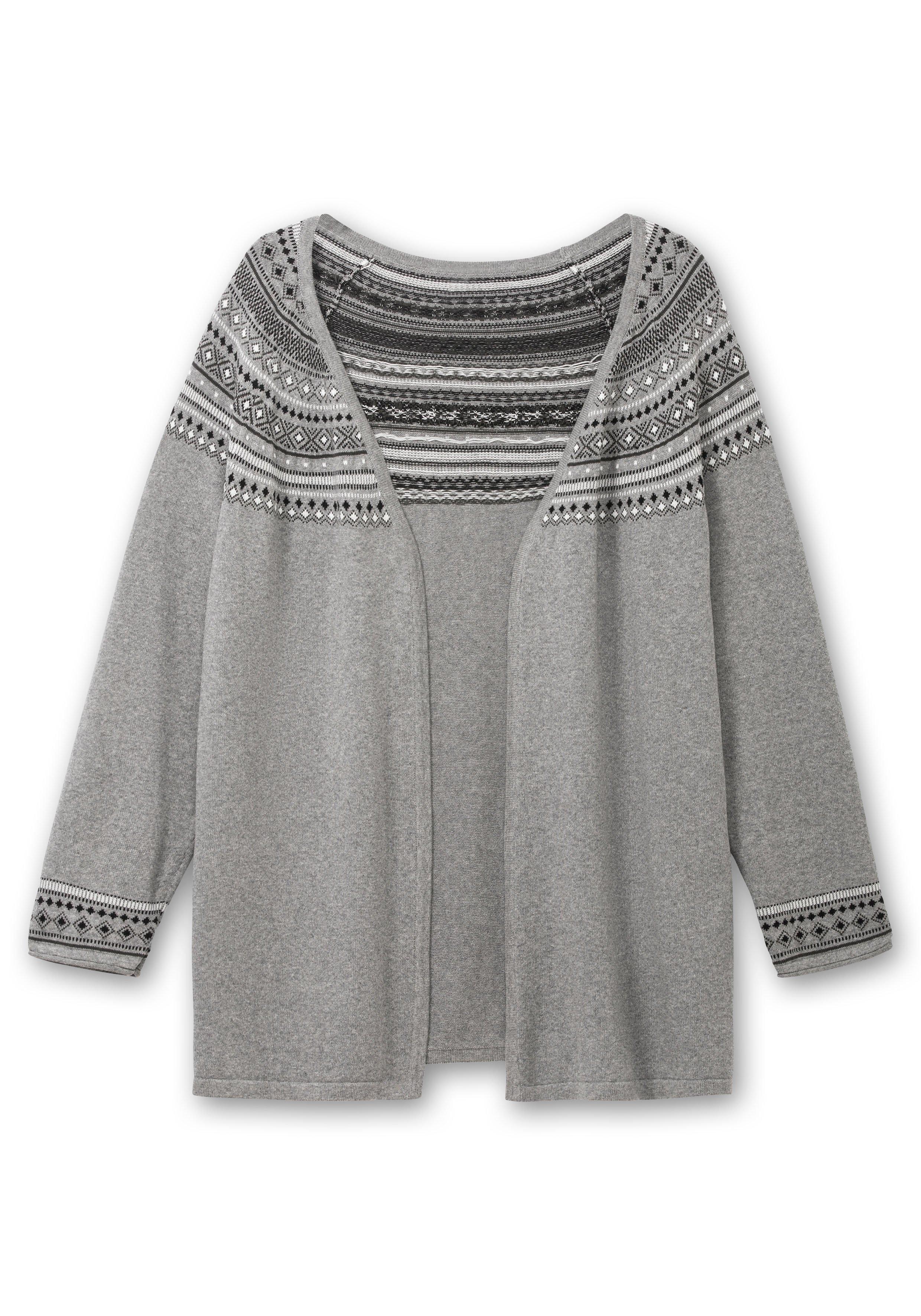 Strickjacke im Norwegermuster, offene Longform