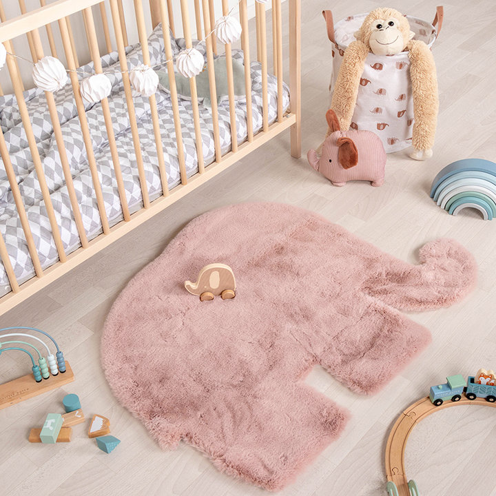 Kindervloerkleed - Huggy Olifant Roze | Super fluffy!