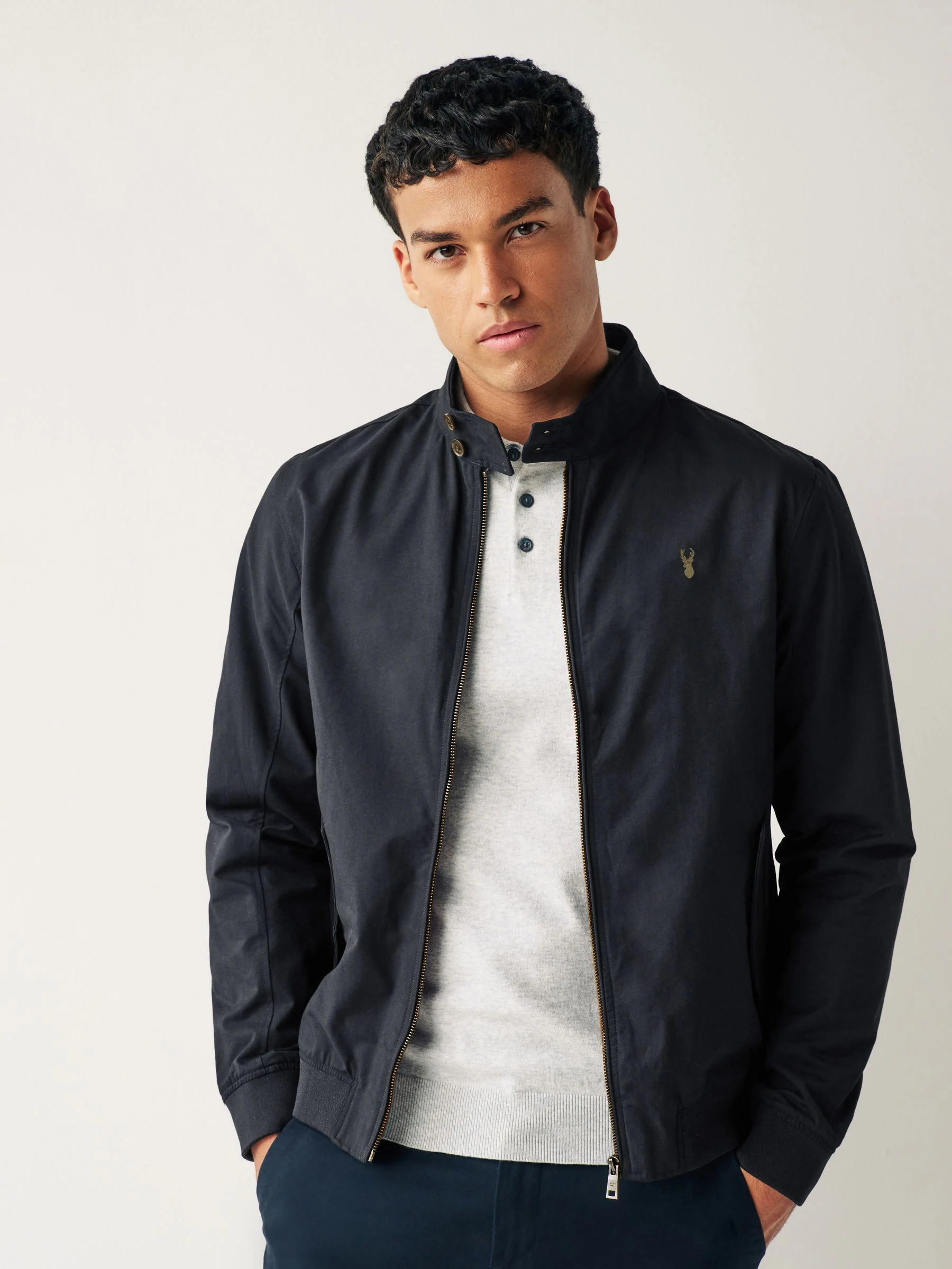 Donkerblauw - Regenbestendig Harrington jack met geruite voering