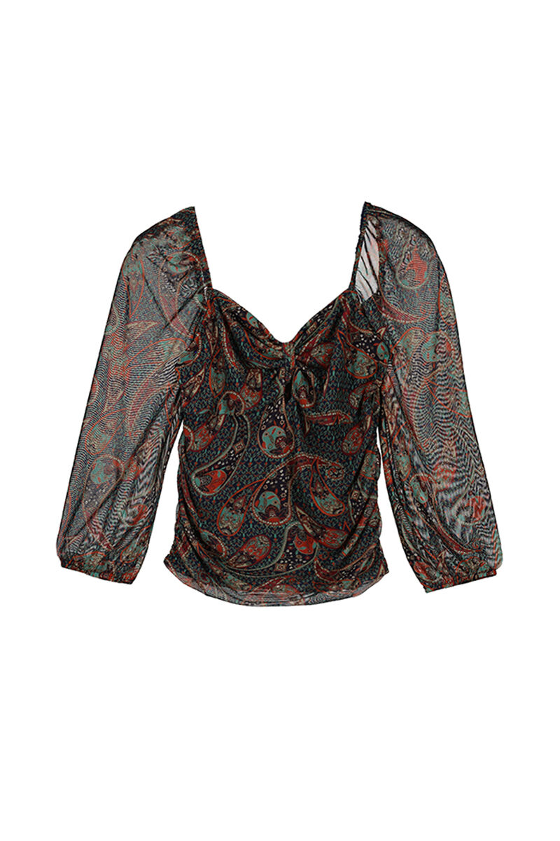 Top de tule estampado - Multicolorido