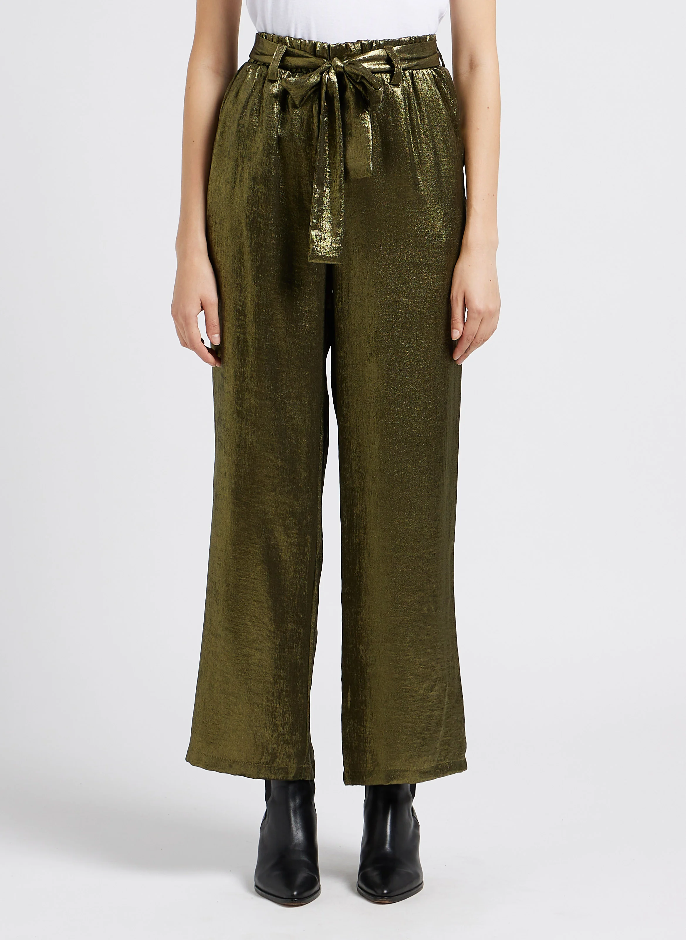 METALLA - Pantalon large satiné| Kaki
