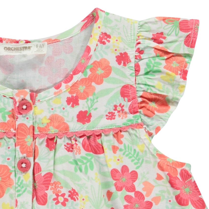 Tunique manches courtes imprimé floral pour fille - Blanc