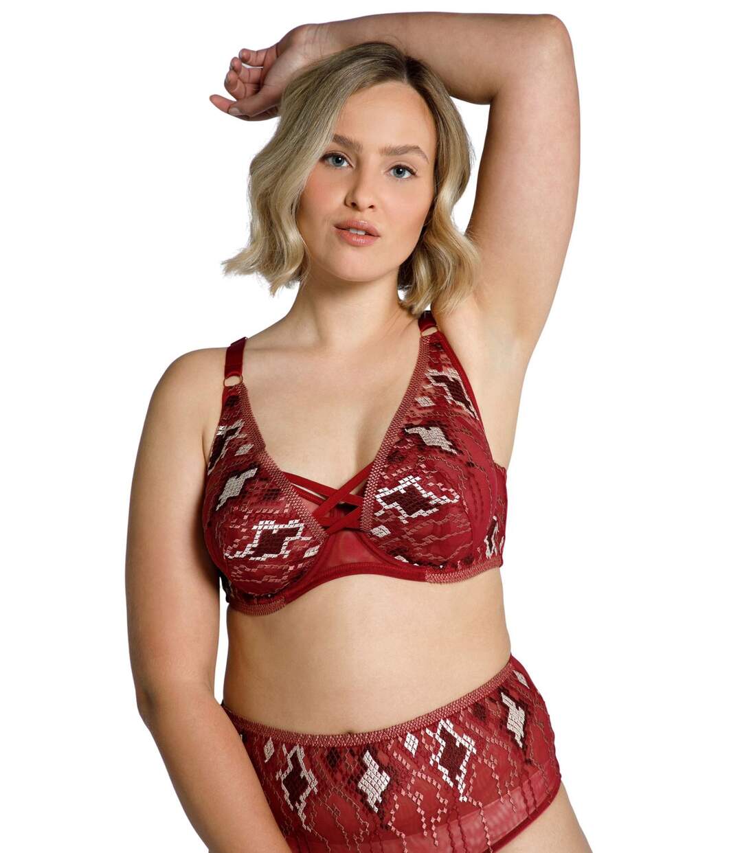 ULLA POPKEN Soutien-gorge à armatures, dentelle transparente rouge foncé
