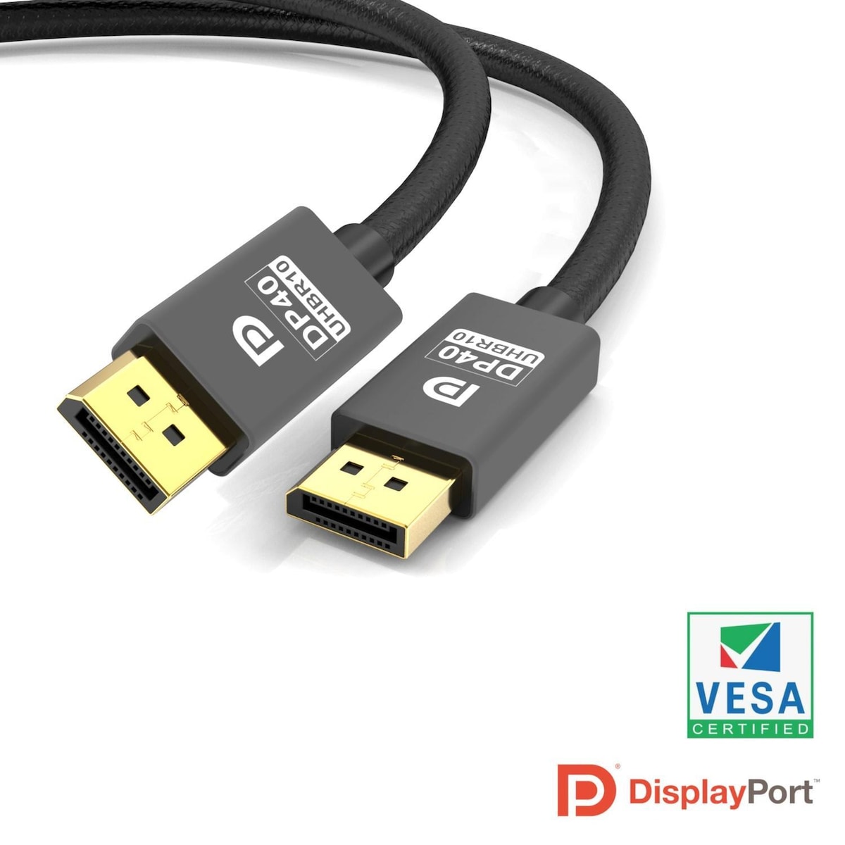 NORDIC CERTIFIED CABLES 2m VESA-sertifisert nylonflettet Displayport 2.1-kabel DP40 UHBR10 40Gbps 8K60H 4K144Hz