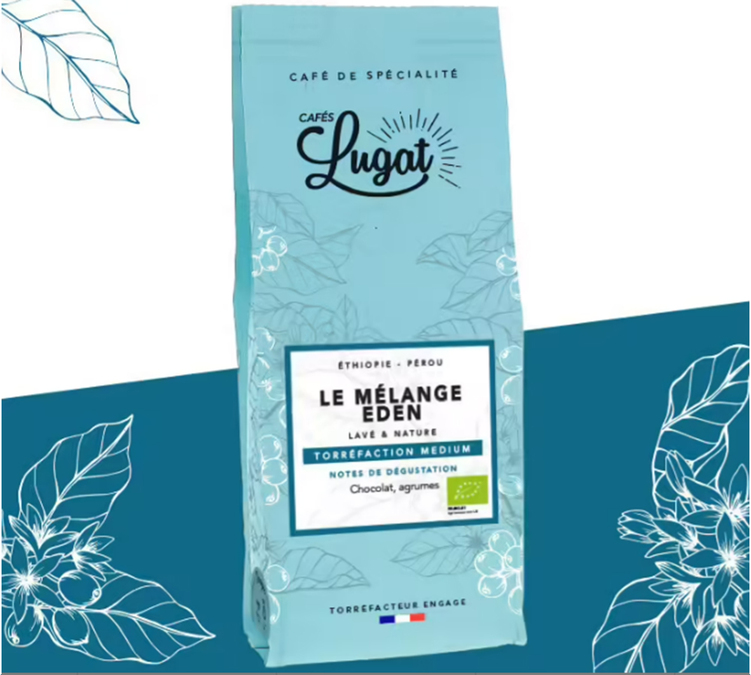250 g Café en grain bio Le Mélange Eden - CAFES LUGAT