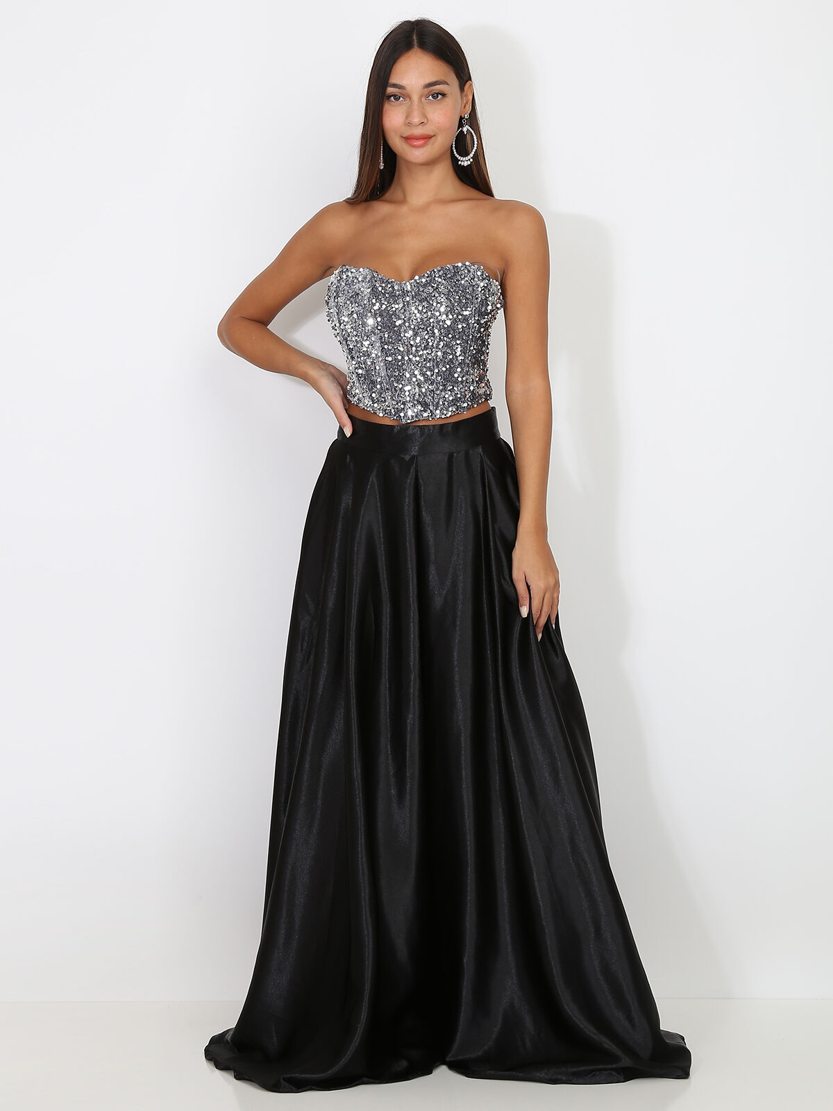 Bustier en velours brodé de sequins- Argenté