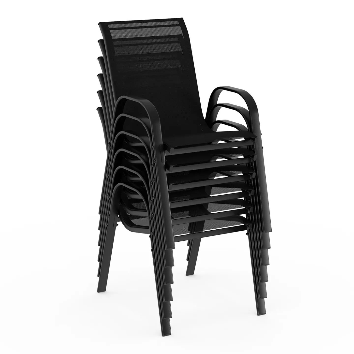 Salon de jardin MADRID table 240 CM et 10 chaises empilables noir