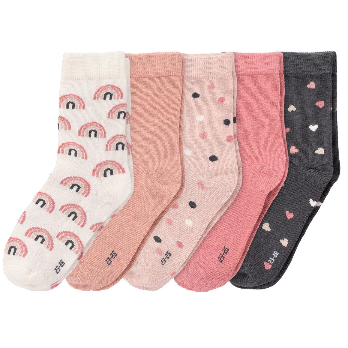 Topolino 5 Paar Mädchen Socken im Set rosa / dunkelgrau / cremeweiss