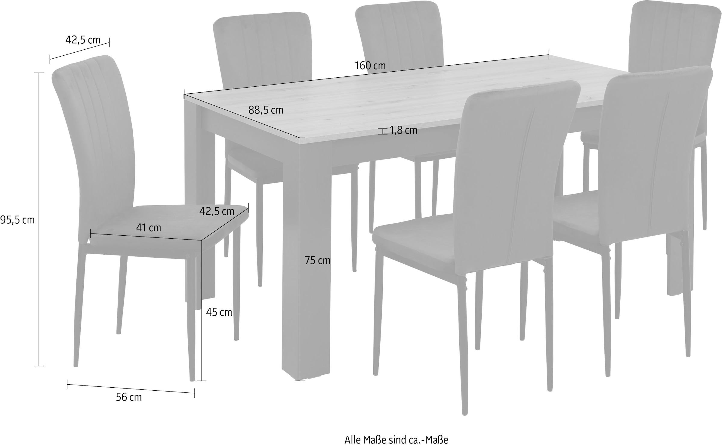 Home affaire Essgruppe »Bergamo Tisch Stühle Speisezimmer Bestseller« Set, 7 Stk. tlg. moderne 7-tlg Tischgruppe, Unser Bestpreis