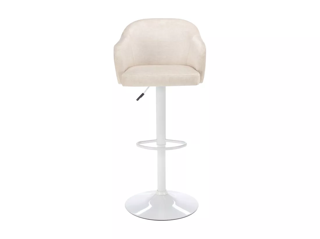 Tabouret de bar en tissu et métal - Hauteur réglable - Crème et blanc - CARSTEN