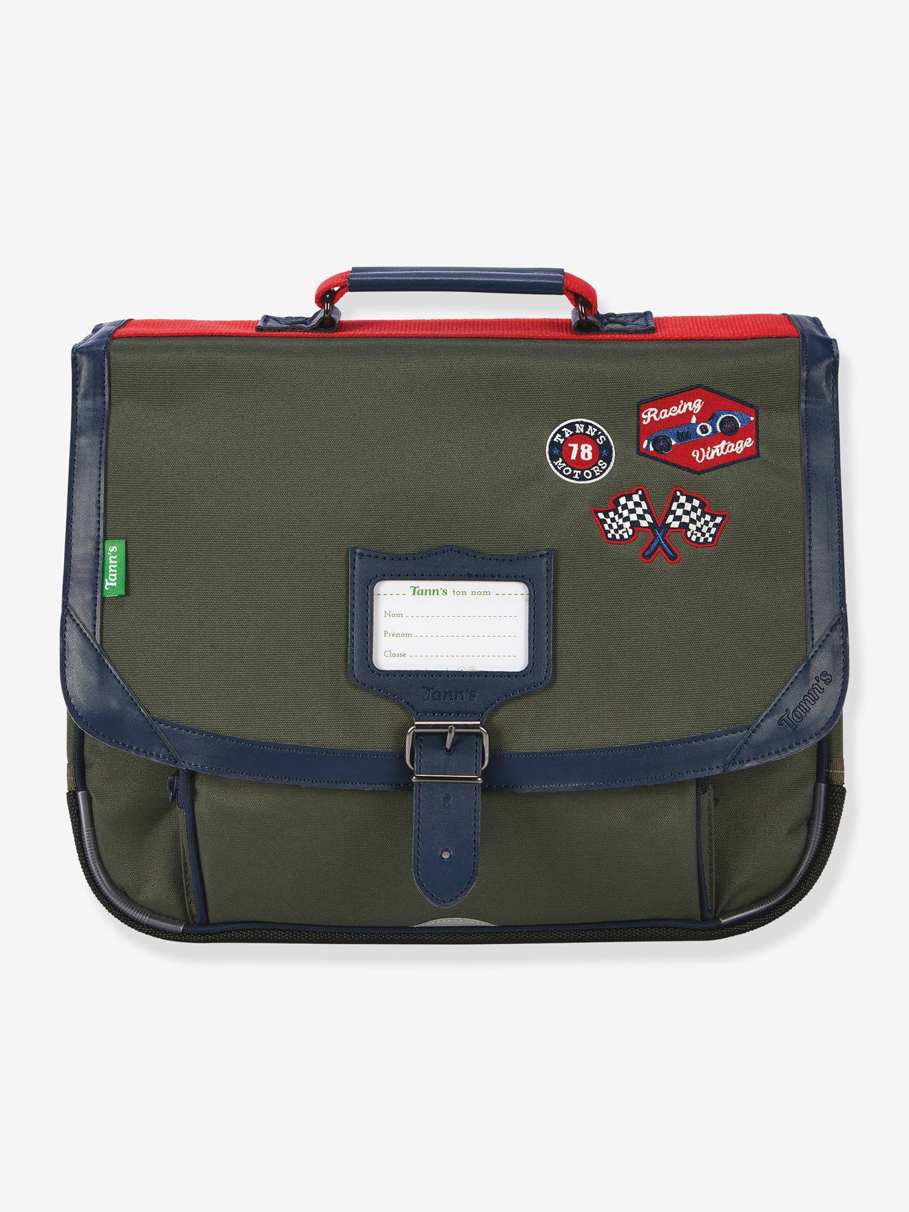 Mochila Mikkaël da Tann para meninos, verde-escura lisa com estampas.