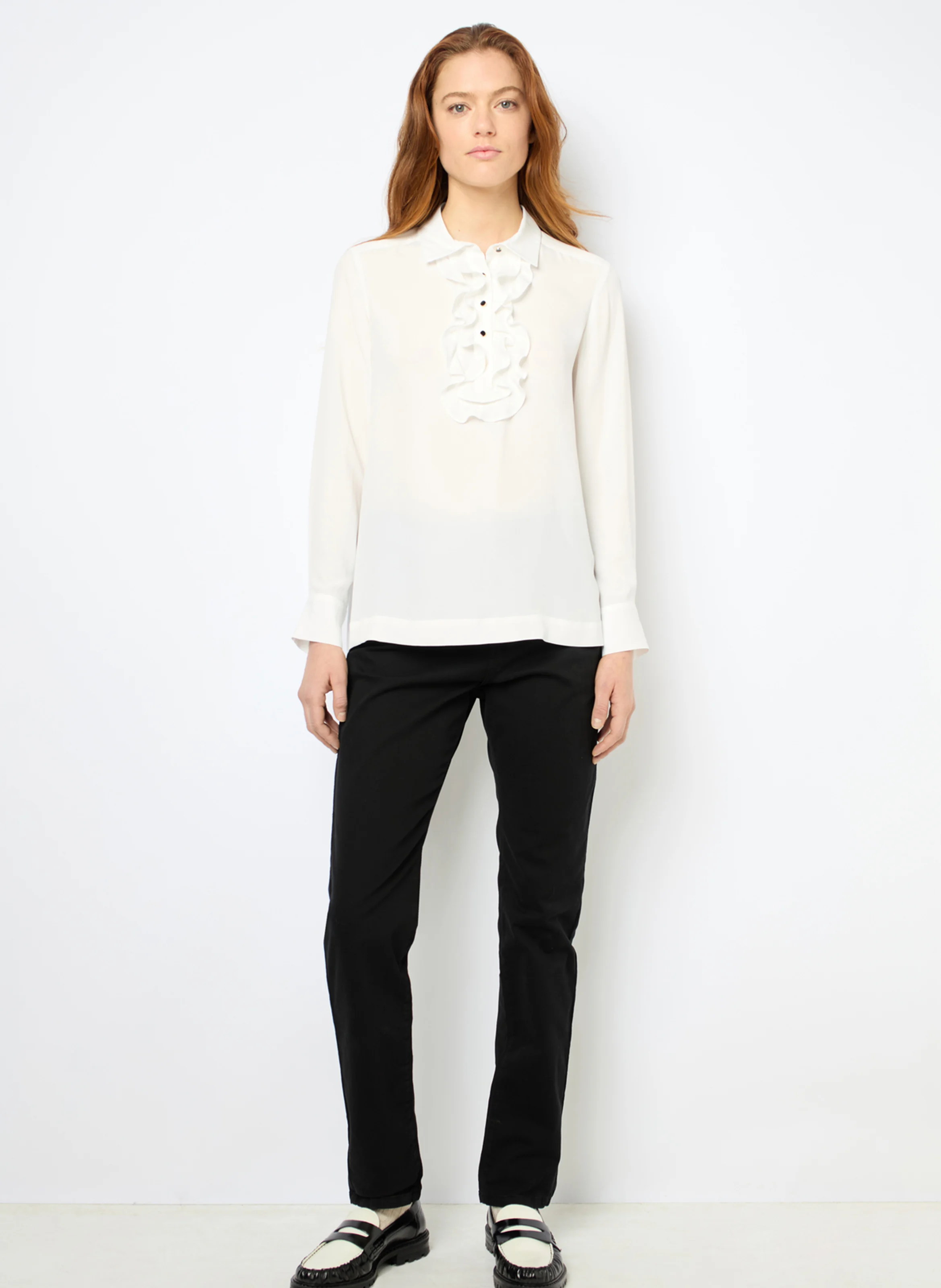 BERENICE - Blouse droite à volants | Blanc