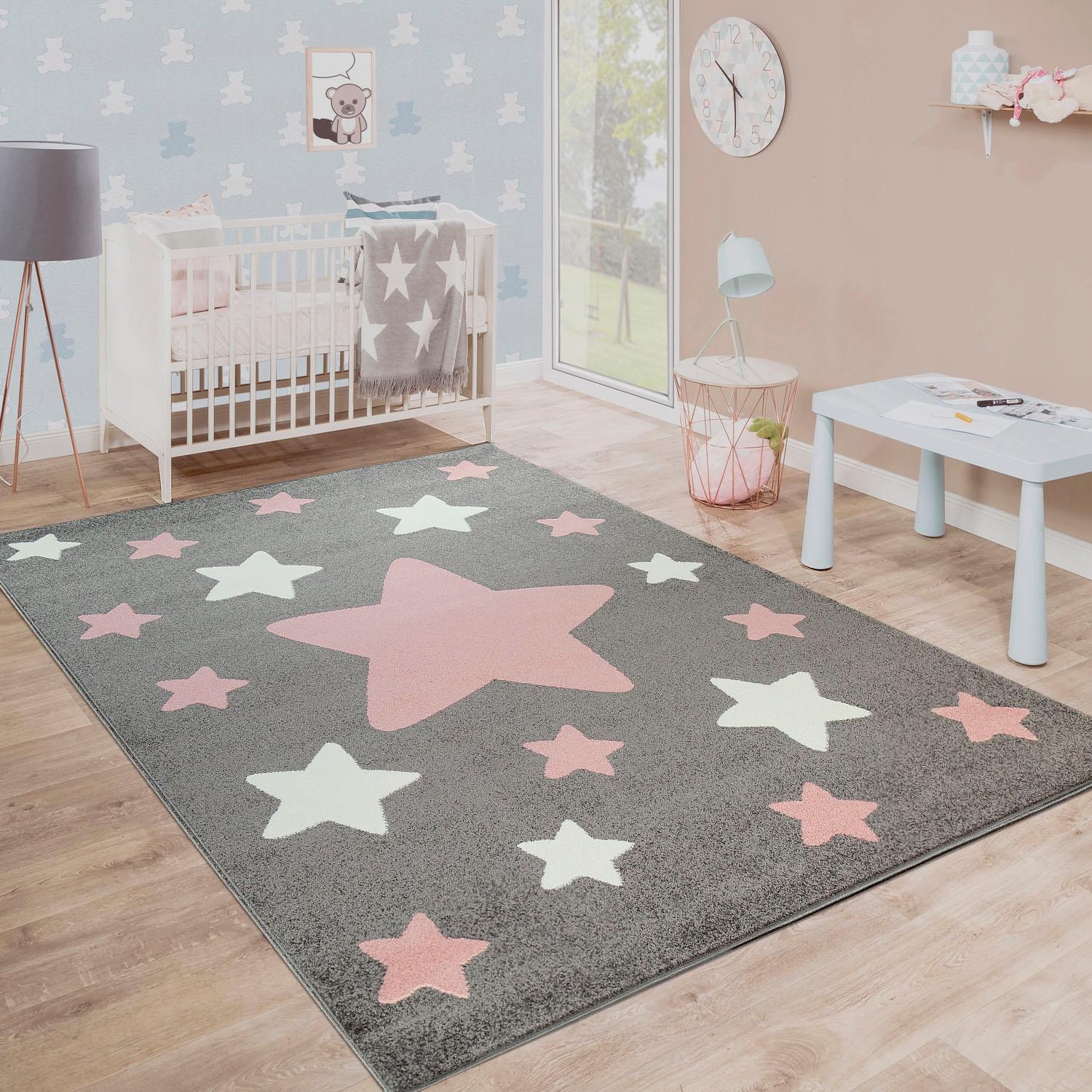 Paco Home Kinderteppich »Capri 330« rechteckig 11 mm Höhe Kurzflor, Motiv Sterne, Pastell-Farben, Kinderzimmer
