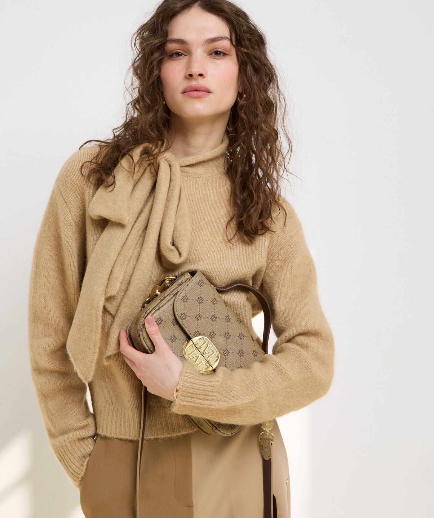 JV-PEMMA regular fit trui met merinowol - light brown melange