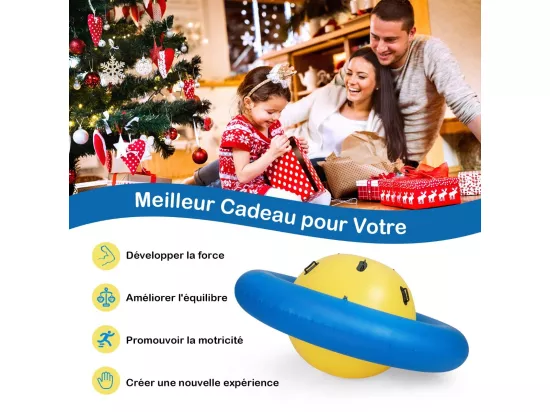 Balle Gonflable Enfants Ø233cm avec 6 Poignées, Château Gonfable en PVC avec Surface Élastique, Balle Rebondissante Intérieur Extérieur pour 3 Enfants de 5 Ans+, Charge 113kg (Jaune+Bleu)