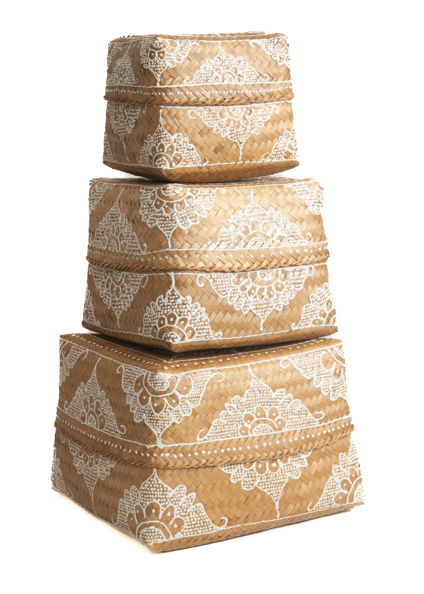 Dozen / Manden bamboe - set van 3 naturel wit Set Bamboe Offerdozen naturel/wit