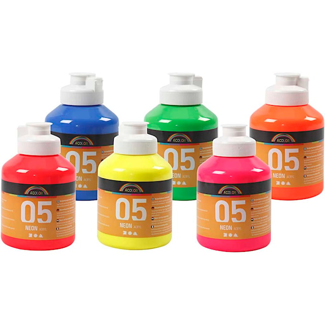 Akrylmaling Neon, neonfarger, 6x500 ml/ 1 pk.