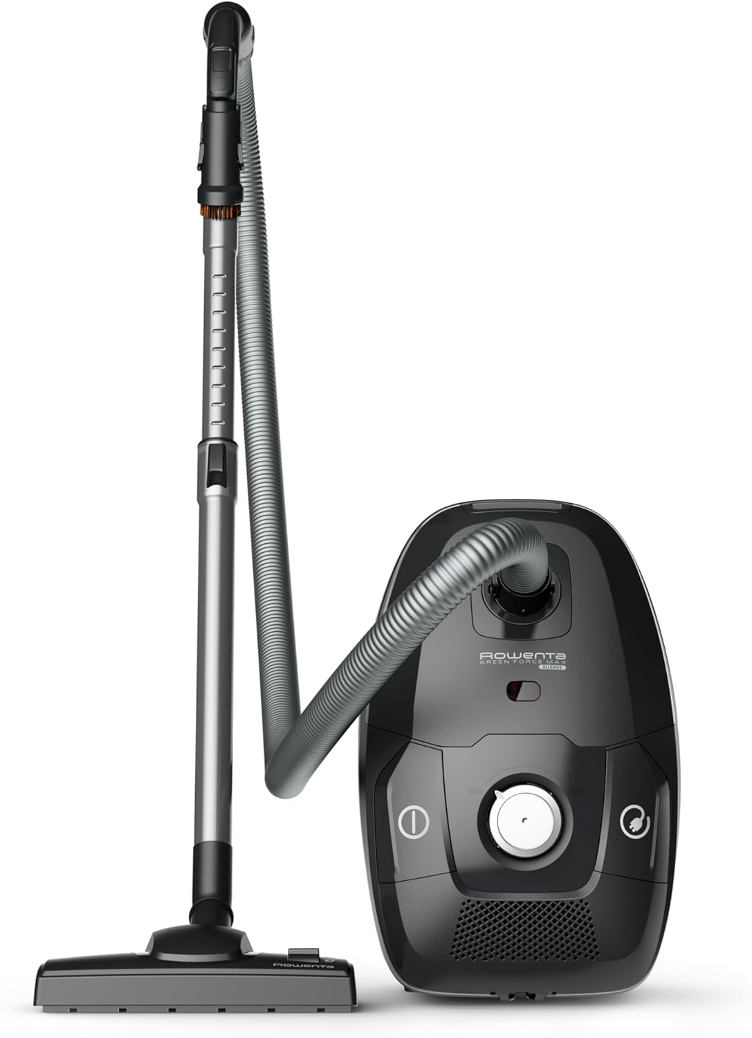 Rowenta Green Force Max Silence Bodenstaubsauger mit Beutel, 900 Watt, 4,5 L Staubbeutel, 99,98 Prozent HEPA-Filterung, 12 m Aktionsradius, kompaktes Design, inkl. Zubehör, Schwarz, RO6136