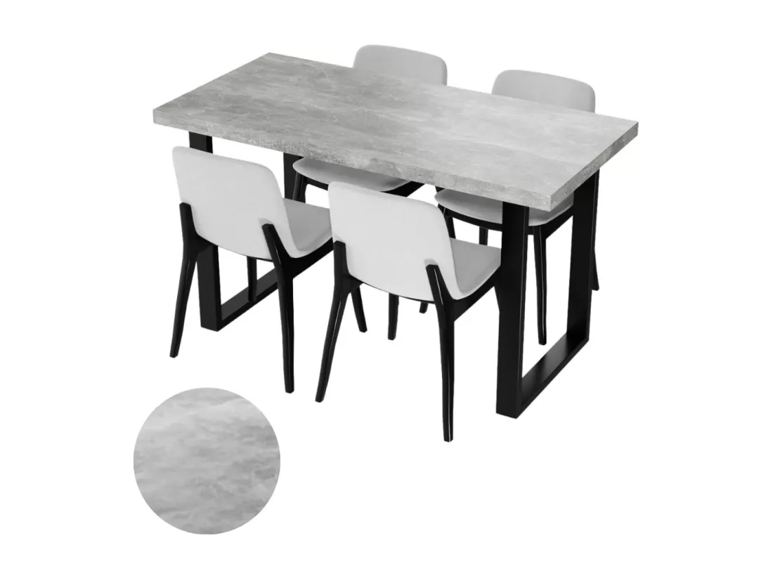 Table de cuisine pour salle à manger Loft, couleur béton clair avec pieds noirs.