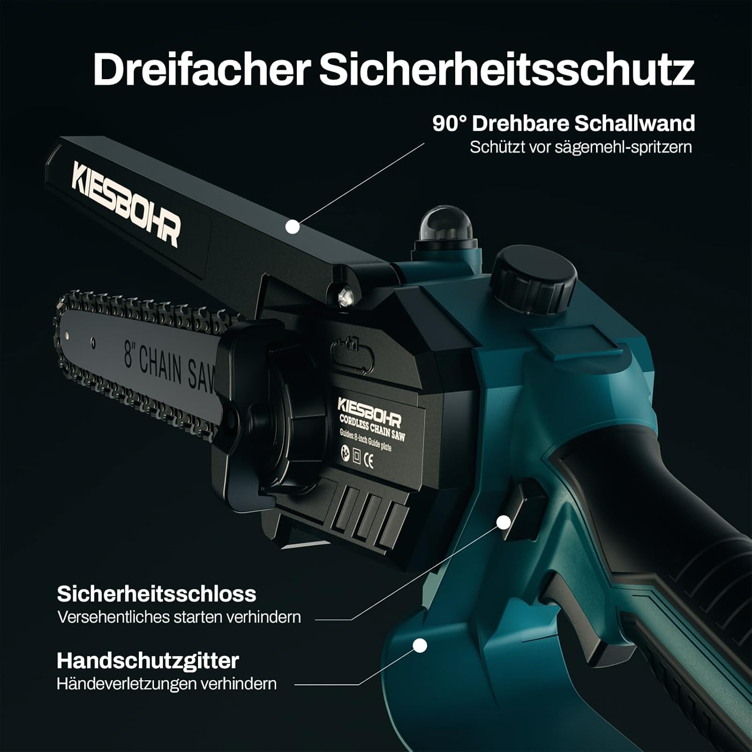 Akku-Kettensäge, 8 Zoll mini kettensäge mit Kettenschmiersystem(Lithium-Ionen 21V, Bürstenloser Elektromotor, 2 Akkus 4000mAh, 2 Ketten) Batteriebetrieben