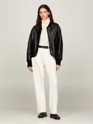 Jaqueta bomber com painéis de couro