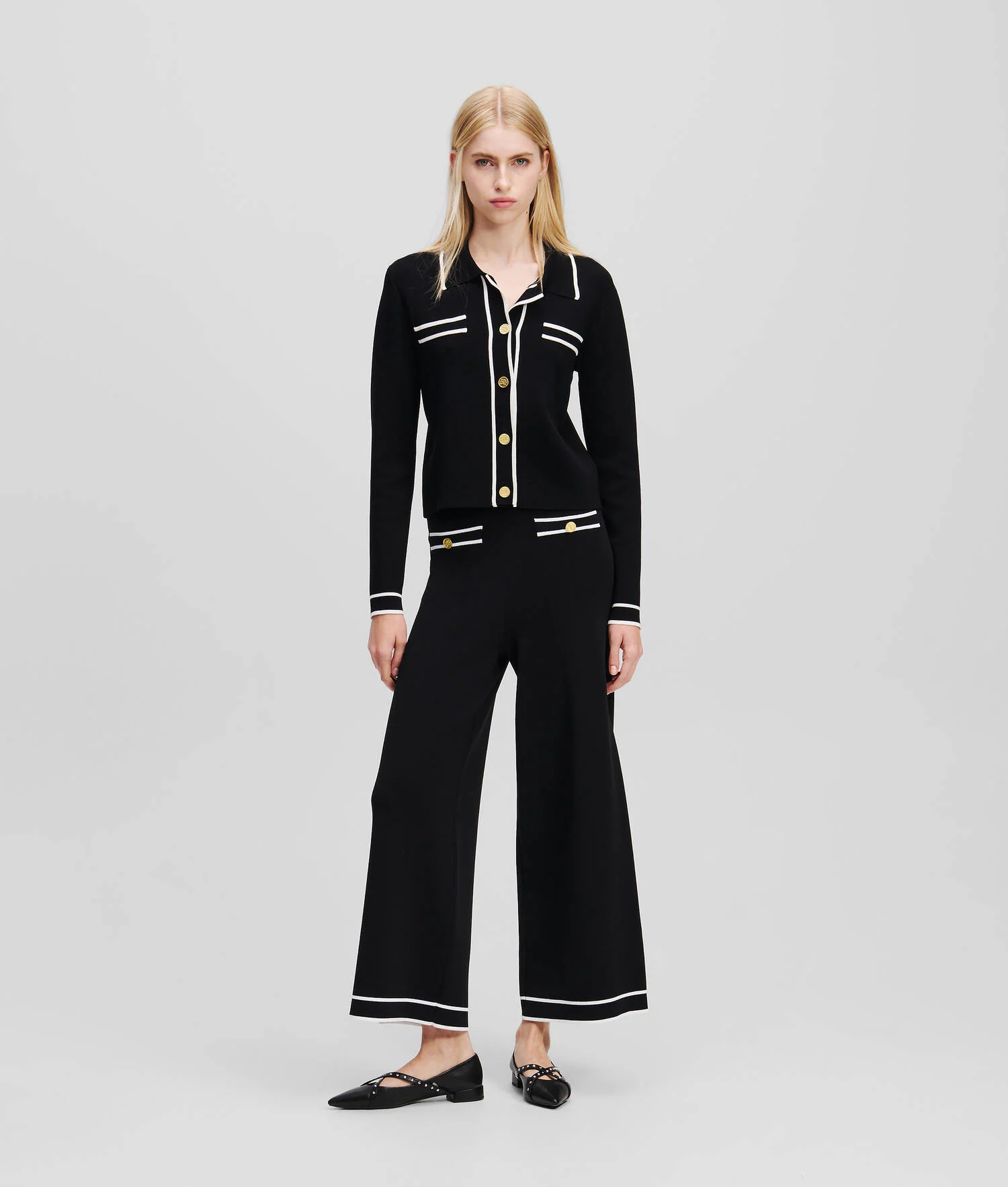 JUPE-CULOTTE EN TRICOT KARL ESSENTIAL - Blanc/Noir